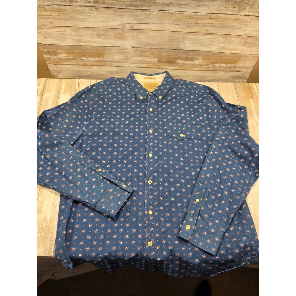 Lucky Brand Mens Blue Floral California Fit Cotton Button Down Shirt Large